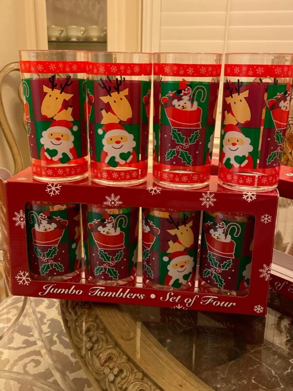 Jumbo Holiday Tumblers Set of 4 - Festive Red and Green Christmas Cups 8 ct